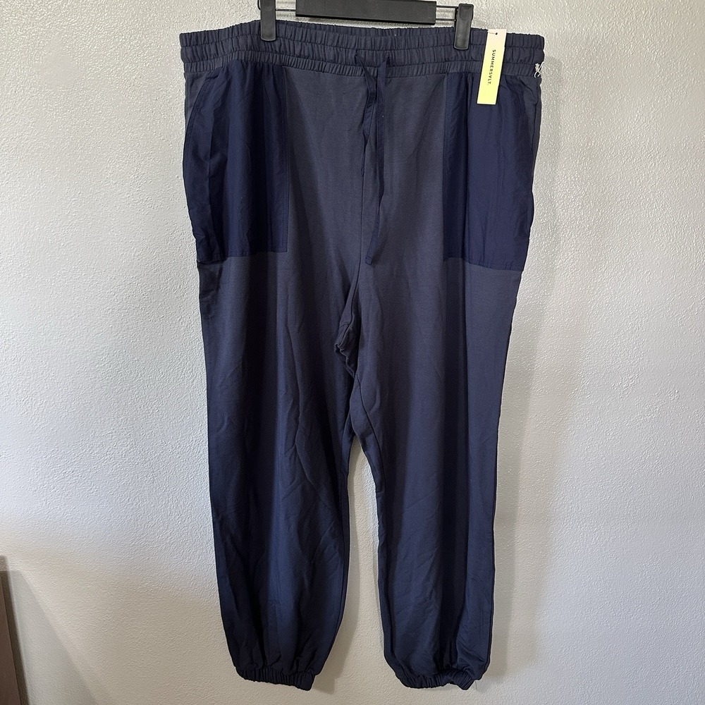 NEW SummerSalt The Mixed Media Jogger Pants Womens Size 2XL Navy Blue Lounge